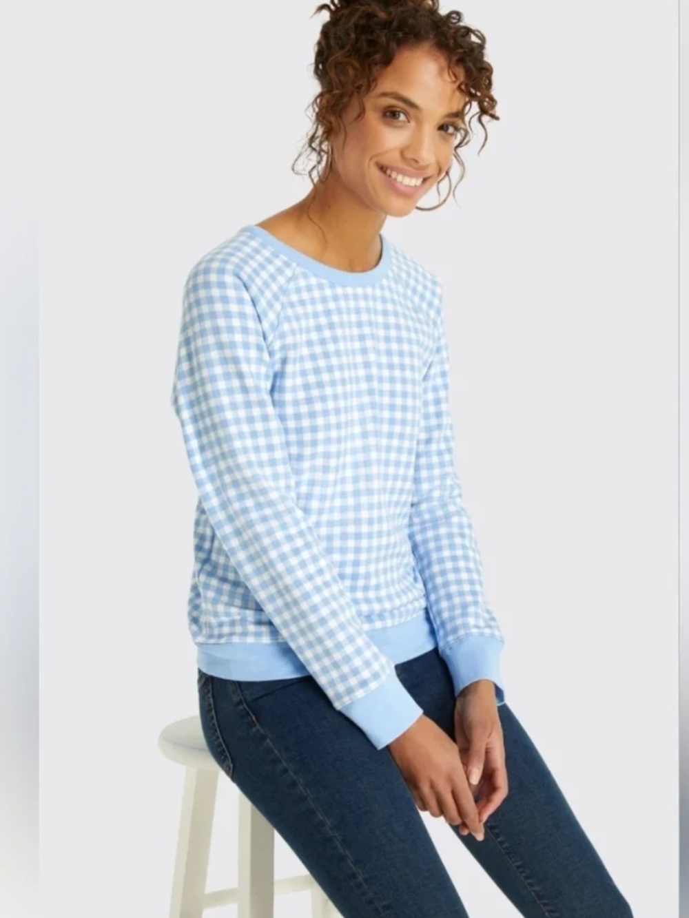 Draper James Light Blue Gingham Pullover